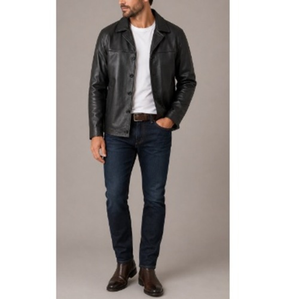 Wilsons Leather Men's Black Front Button M. Julian Leather Jacket Size L
